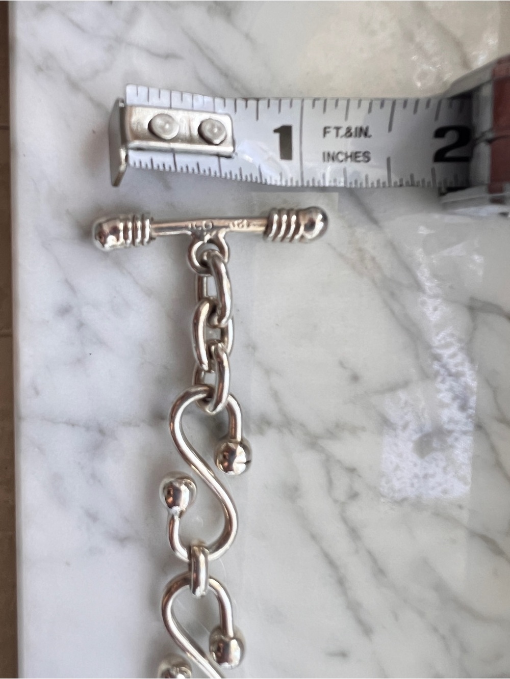 Silver 7.5 inch S-Shaped Solid Toggle Bracelet with Polished Ball Accents - Picture 7 of 11